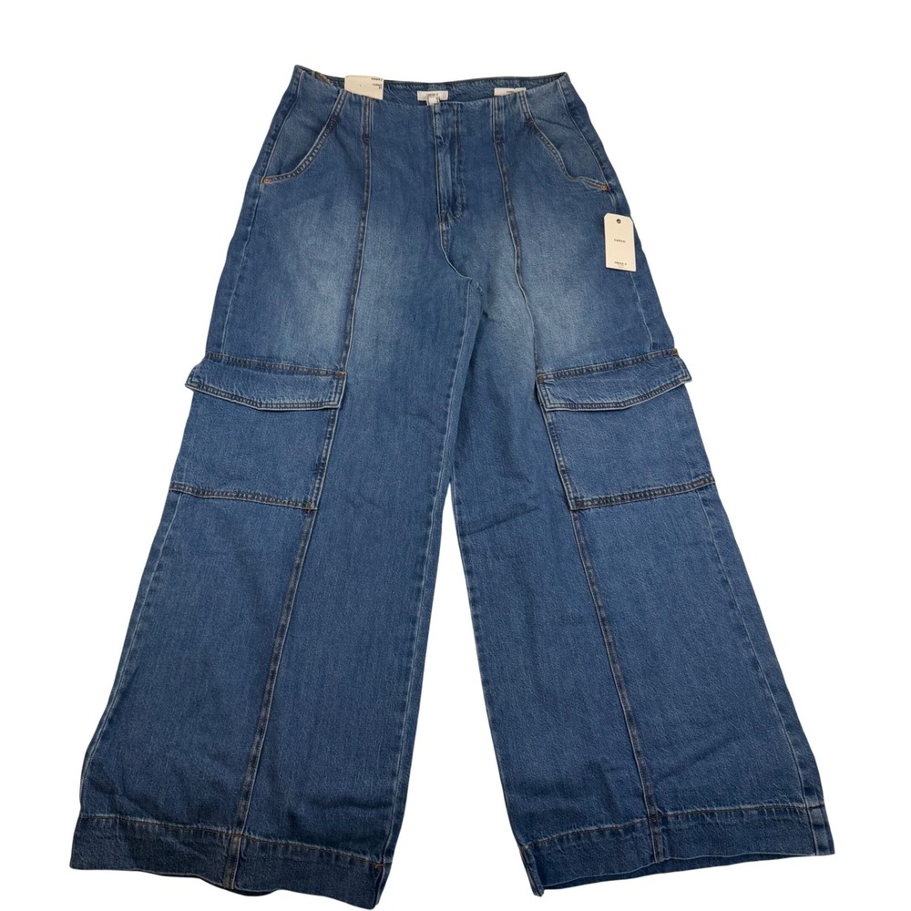 Forever 21 Premium Blue Cargo Jeans Relaxed Straight Leg High Rise Size 31 NEW
